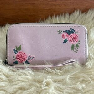 A New Day Pink Floral Zip Around Wallet Clutch